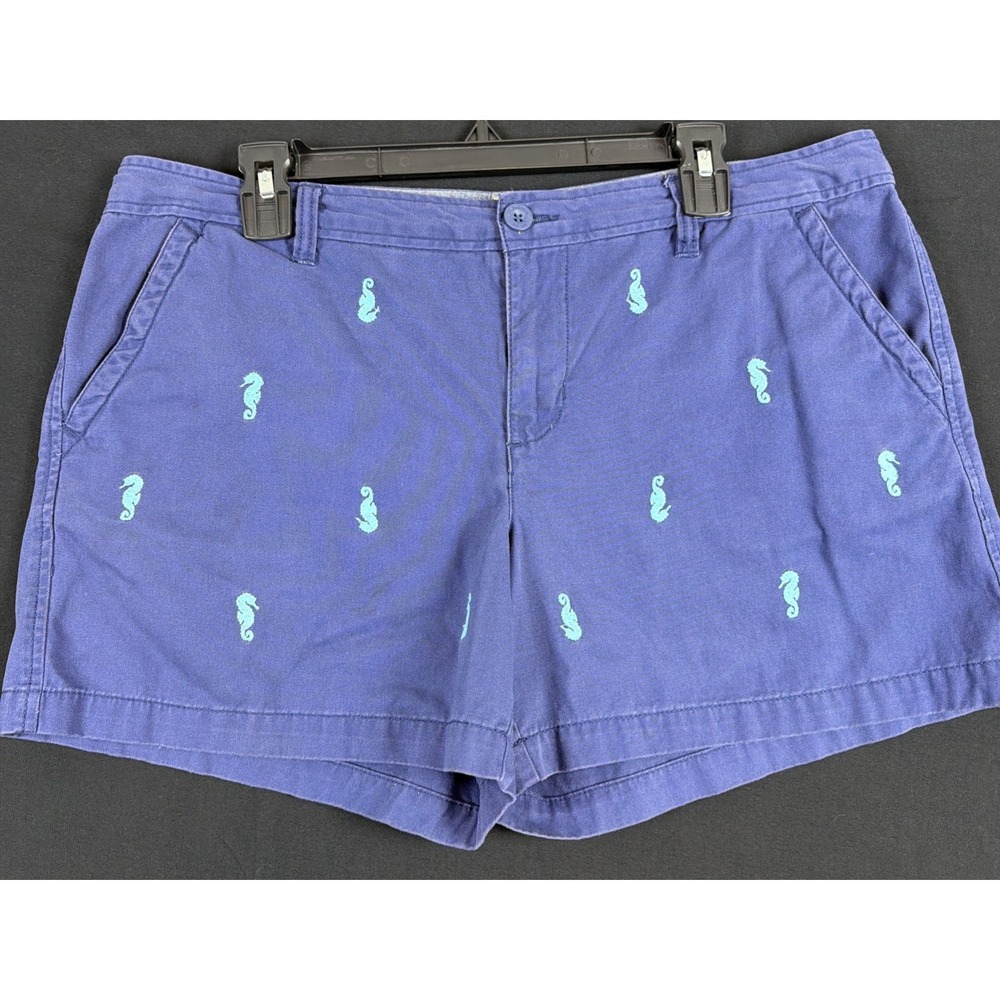 GH Bass & Co. Cotton Shorts Size 14 Nautical Navy w/ Sea Horses Chambray Waist